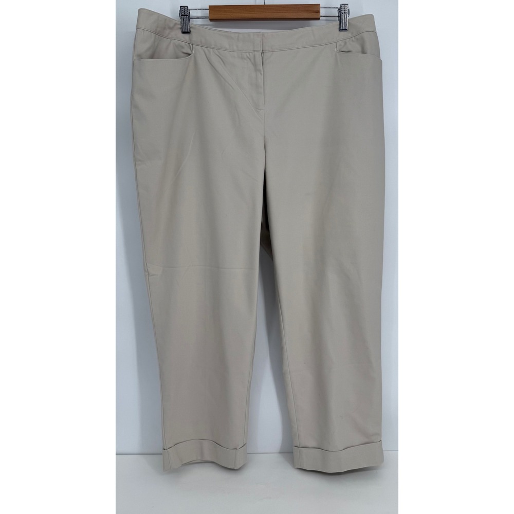 Lane Bryant Tan Cuffed Cropped Pants Womens Sz 18‎ Beige Cotton Stretch Capris